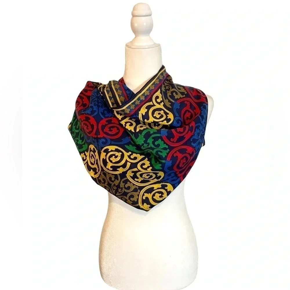 Vintage Ellen Tracy Colorful 100% Silk Geometric Print Scarf